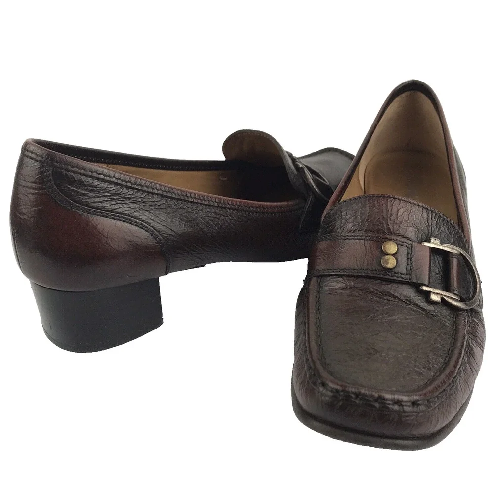 SIOUX Germany Loafers Block Heel Brown Leather Square Toe Women's Size 5.5 UK
